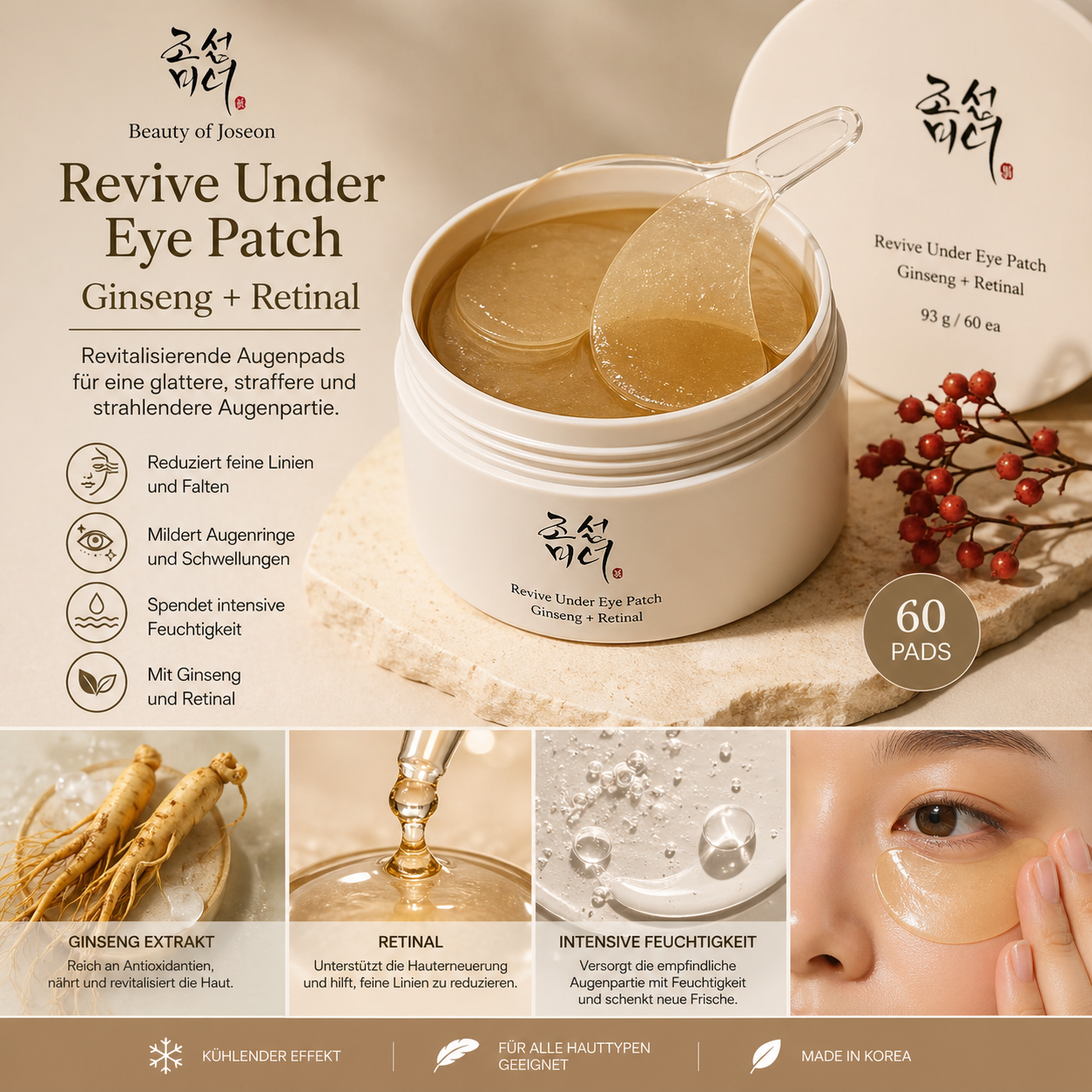 Beauty of Joseon Revive Under Eye Patch Ginseng + Retinal – Augenpads gegen Falten & Augenringe, 60 Stück - alta-beauty.com