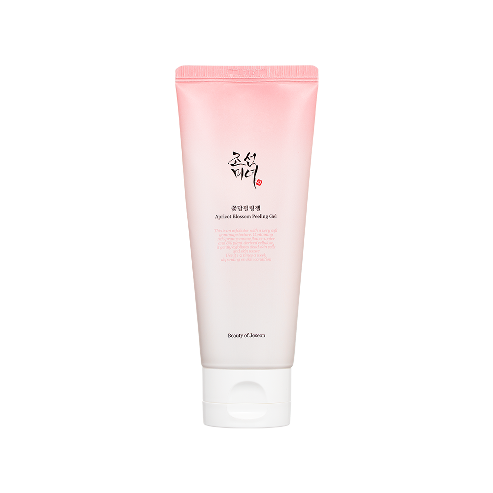 Beauty of Joseon Apricot Blossom Peeling Gel 100ml in light pink tube with white cap, featuring Korean and English product labels