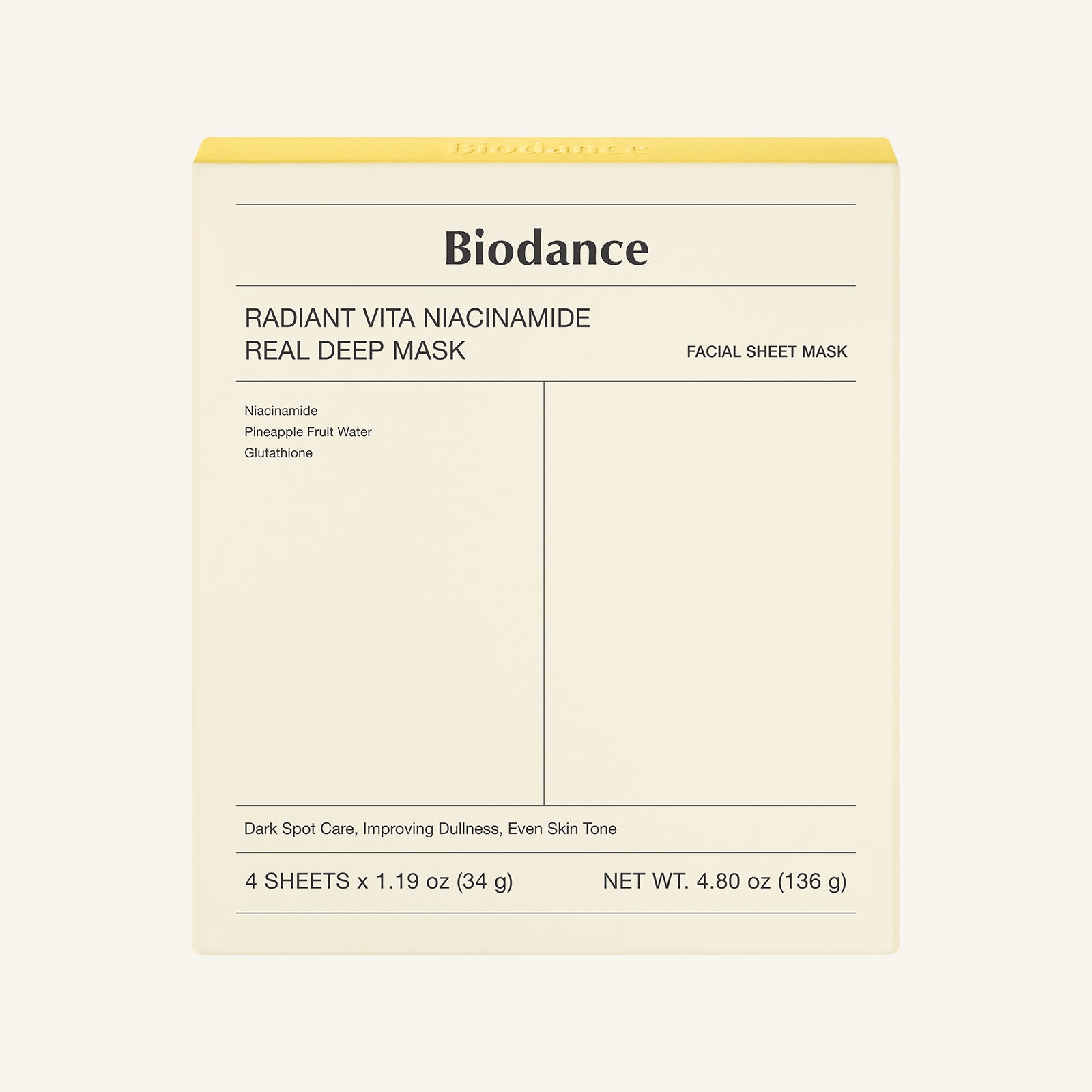 Biodance Radiant Vita Niacinamid Real Deep Mask 4er – aufhellende Tuchmaske