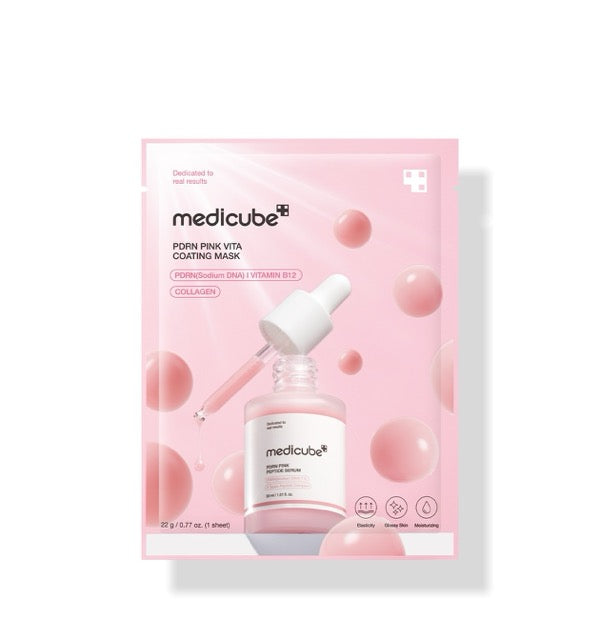 medicube PDRN Pink Vita Coating Mask 22g x 5 Stück – aufhellende PDRN Doppelschicht Tuchmaske